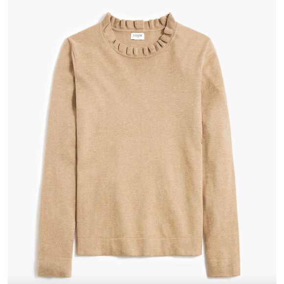 J.Crew Cotton Ruffleneck Sweater Classic Preppy Minimalist Beige Tan Medium NWT - Picture 4 of 11